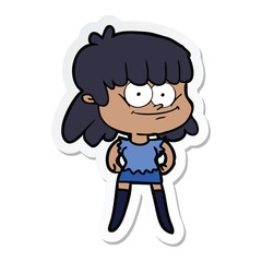 sticker of a cartoon smiling woman