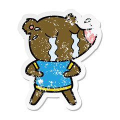distressed sticker of a cartoon crying bear
