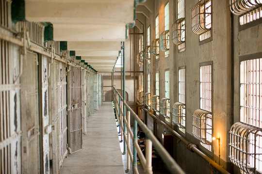 Cells of an empty derelict prison.