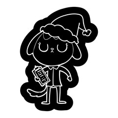 cute cartoon icon of a dog wearing office shirt wearing santa hat
