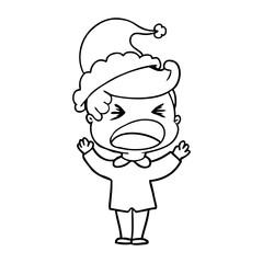 line drawing of a shouting man wearing santa hat