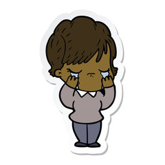 sticker of a cartoon woman crying