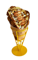 Hong Kong bubble waffle with fruits, chocolate isolated on white background.