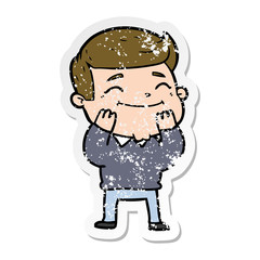 distressed sticker of a happy cartoon man