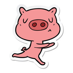Fototapeta premium sticker of a cartoon content pig running