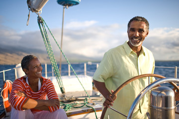 Couple on a yacht having fun.