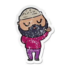 distressed sticker of a cute cartoon man with beard