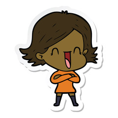 sticker of a cartoon laughing woman