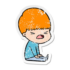 distressed sticker of a cartoon stressed man