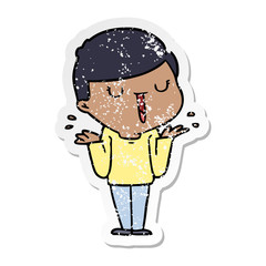 distressed sticker of a cartoon happy boy with no worries