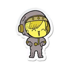 sticker of a happy cartoon space girl