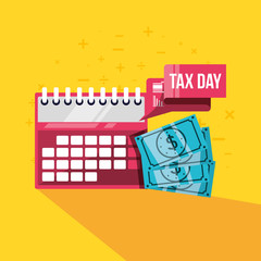 tax day with calendar and set icons