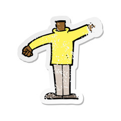 retro distressed sticker of a cartoon body waving arms