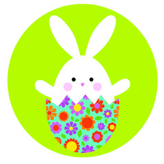 cute Easter bunny in hatching egg with floral pattern