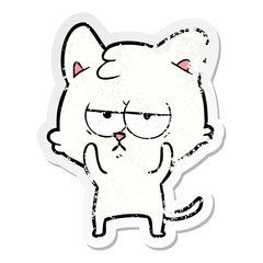 distressed sticker of a bored cartoon cat