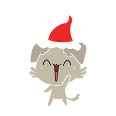 happy little dog flat color illustration of a wearing santa hat