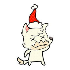 comic book style illustration of a dead fox wearing santa hat