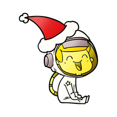 happy gradient cartoon of a astronaut wearing santa hat