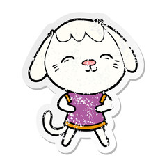 distressed sticker of a happy cartoon dog
