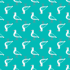 Hand drawn cute seagull seamless pattern