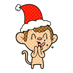 crazy comic book style illustration of a monkey wearing santa hat