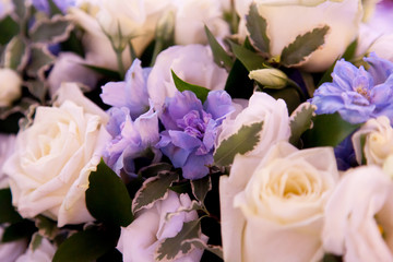 Banquet decorated table, with cutlery. Wedding decor in the banquet hall. Serving of a festive table, plate, napkin, knife, fork. Table setting decoration. Romantic Dinner or other events - wedding.