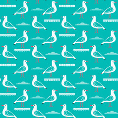 Hand drawn cute seagull seamless pattern