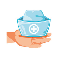 hand with nurse hat isolated icon