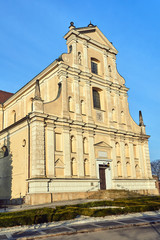 facade of baroque Catholic Church in Poznan.