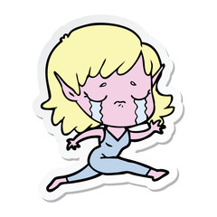 sticker of a crying cartoon elf girl