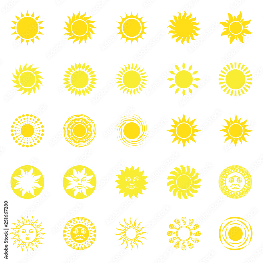 Poster sun icons set on white background for graphic and web design, modern simple vector sign. internet co
