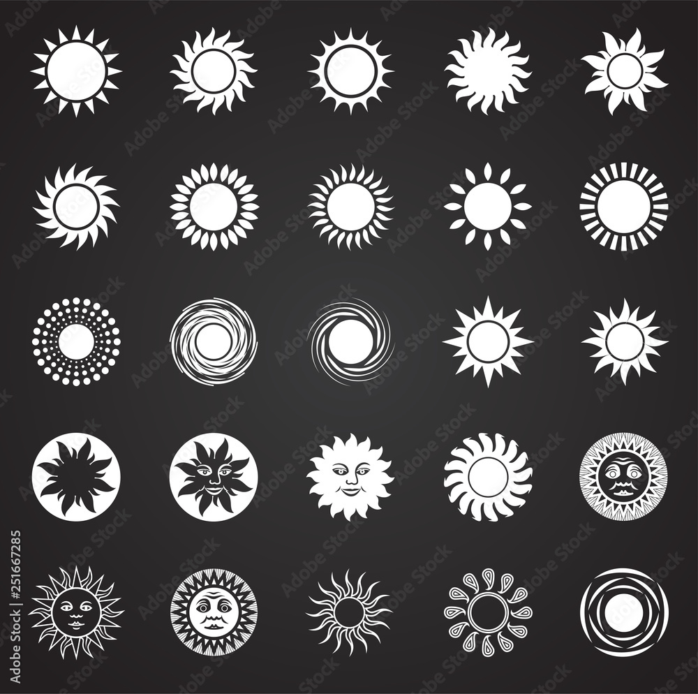 Poster sun icons set on black background for graphic and web design, modern simple vector sign. internet co