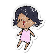distressed sticker of a cartoon happy woman