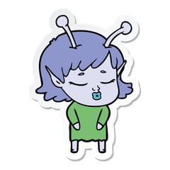 sticker of a cute alien girl cartoon