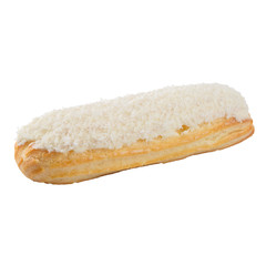Coconut eclair isolated on white background