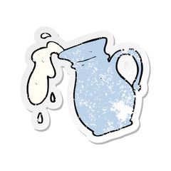 retro distressed sticker of a cartoon milk jug