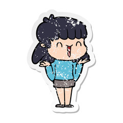 distressed sticker of a cartoon woman