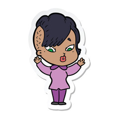 sticker of a cartoon surprised girl