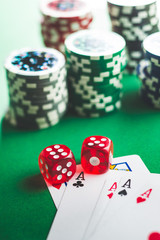 Poker cards and dice.