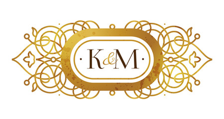 Gold floral frame. Luxury monogram in Eastern style. © Anna Pogulyaeva