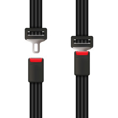 Creative vector illustration of safety seat belt, open and closed seatbelt isolated on transparent background. Art design road strap. Abstract concept car, airplane driver protection graphic element
