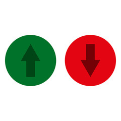 Arrows. Green and red glass button. UP and DOWN icon. Vector illustration