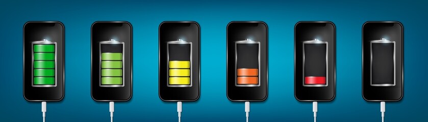 Creative vector illustration of full charged battery smartphone with cellphone usb plugs cable isolated on background. Art design universal recharger accessories. Abstract concept graphic element