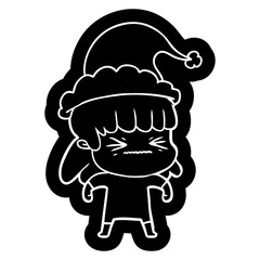 cartoon icon of a woman wearing santa hat