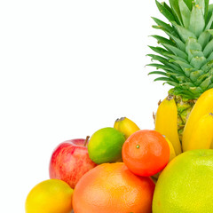 Set of fruits isolated on white background. Free space for text.