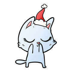 calm gradient cartoon of a cat wearing santa hat