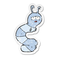 distressed sticker of a cartoon tired caterpillar