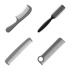 Vector illustration of brush and hair sign. Set of brush and hairbrush stock vector illustration.