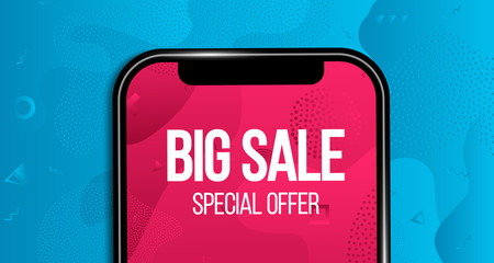 Creative vector illustration of big sale banner with phone isolated on transparent background. Art design black friday poster. Abstract concept graphic mobile discount offer promotion element
