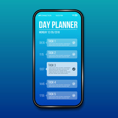 Creative vector illustration of phone day planner template, calendar done task isolated on transparent background. Art design interface to do list. Abstract concept graphic UX UI element